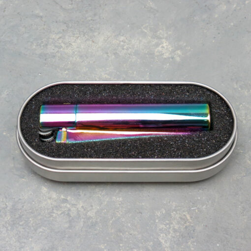3" Clipper Icy Iridescent Metal Refillable Butane Flint Lighters w/Metal Display Boxes
