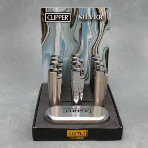 3" Clipper Silver Metal Refillable Butane Flint Lighters w/Metal Display Boxes
