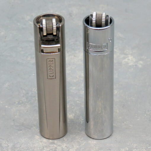 3" Clipper Silver Metal Refillable Butane Flint Lighters w/Metal Display Boxes