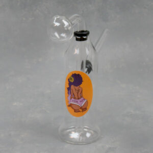 6.5" 3pc Clear Glass Oil Bubbler Bottle w/Assorted Sticker