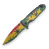 3" Rasta Leaf Blade 4.75" Aluminum Marijuana Handle Spring Assisted Knife