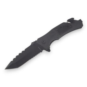 4" Black Serrated Blade 4.875" Black Handle w/Tool Spring Assisted Knife