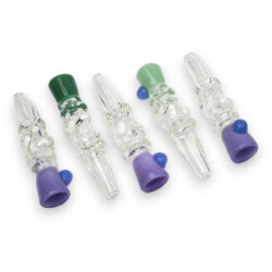3.75" Clear Stem Twisted Chamber Glass Chillums w/Pastel Bowl & Bump (5pcs/pack)