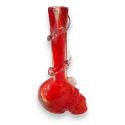 12" Heavy Skull-Shaped Soft Glass Water Pipe w/14mm GOG Joint & Glow in the Dark Wavy Coil Wrap