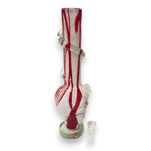 12" Color Stripes Narrow Skull Shaped Soft Glass Water Pipe w/14mm GOG Joint, Thick Wrap & Disc Base