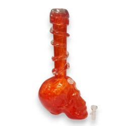 14" Heavy Skull-Shaped Soft Glass Water Pipe w/14mm GOG Joint & Wavy Coil Wrap