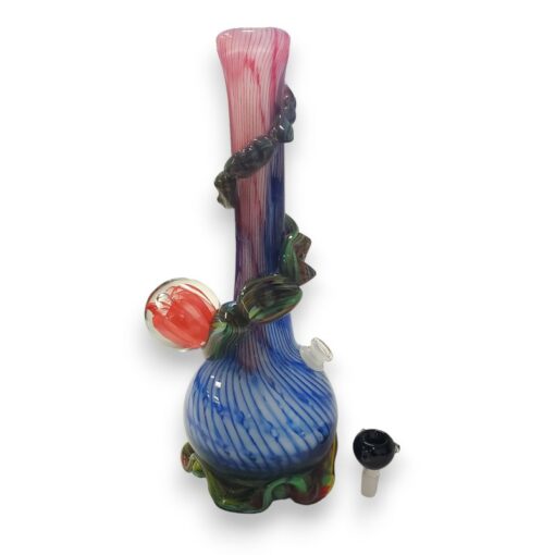 14" Flower Implosion Glass Water Pipe w/14mm GOG Joint, Flame Wrap & Lotus Base