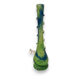 16" Long Slender Soft Glass Water Pipe w/14mm GOG Joint, Clear Coil Wrap & Thick Base