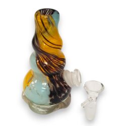 5" Beaded Color Stripes Soft Glass Water Pipe w/14mm GOG Joint & Smushed Base