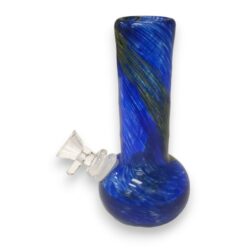 6" Ribbed Color Streaks Soft Glass Water Pipe w/14mm GOG Joint, Coil Wrap & Round Base