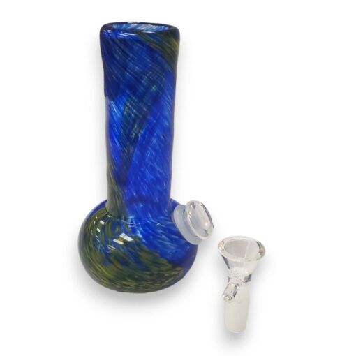 6" Ribbed Color Streaks Soft Glass Water Pipe w/14mm GOG Joint, Coil Wrap & Round Base