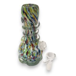 6" Narrow Mouth Assorted Color Soft Glass Water Pipe w/14mm GOG Joint, Coil Wrap & Smushed Base