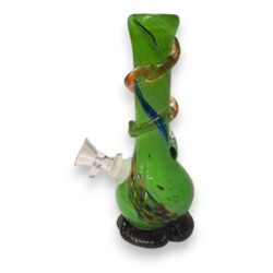 7" Slender Color Streak Soft Glass Water Pipe w/14mm GOG Joint, Thick Wrap & Lotus Base