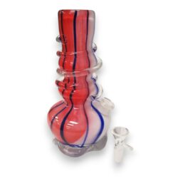 8" Wavy Color Stripe Soft Glass Water Pipe w/14mm GOG Joint, Coil Wrap & Smushed Base