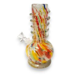8" Dark Swirl Colored Soft Glass Water Pipe w/14mm GOG Joint, Clear Coil Wrap & Disc Base