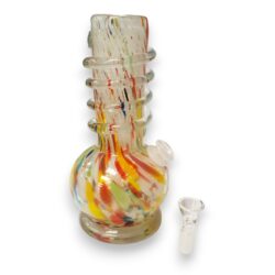 8" Dark Swirl Colored Soft Glass Water Pipe w/14mm GOG Joint, Clear Coil Wrap & Disc Base