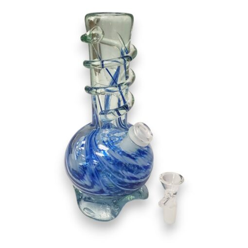 8" Semi-Transparent Fancy Base Soft Glass Water Pipe w/14mm GOG Joint & Clear Coil Wrap