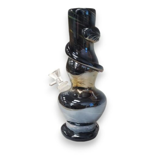 9" Iridescent Bubbly Soft Glass Water Pipe w/14mm GOG Joint, Imprinted Wrap, & Disc Base