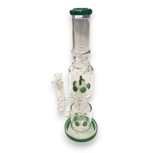 16" Double UFO Perc Ribbed Middle Glass Water Pipe w/Ice Pinch