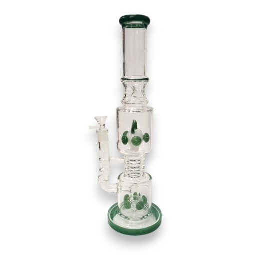 16" Double UFO Perc Ribbed Middle Glass Water Pipe w/Ice Pinch