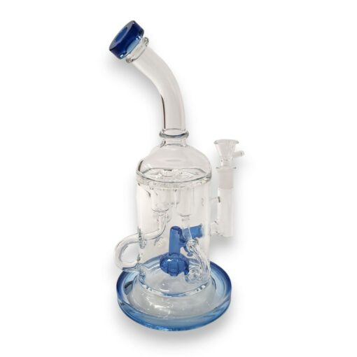 11" Triple Feed Recycler Glass Water Pipe w/Puck Perc