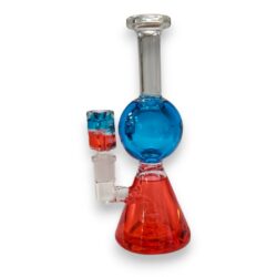 8" Red/Blue Glycerin Freeze Glass Water Pipe w/Showerhead Perk & Glycerin Bowl