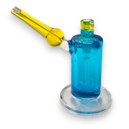 8" Bubbler Style Blue/Yellow Glycerin Freeze Glass Water Pipe w/Showerhead Perc