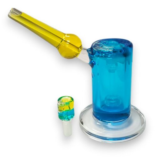 8" Bubbler Style Blue/Yellow Glycerin Freeze Glass Water Pipe w/Showerhead Perc