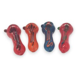 3.5" Inside Out Lines Frit Glass Spoon Hand Pipes w/Color Bump (4pcs/pack)