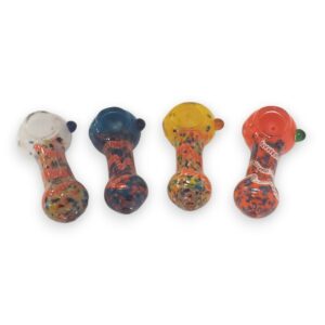 3.75" 'Reticello' Stripe Frit Glass Spoon Hand Pipes w/Bump (4pcs/pack)