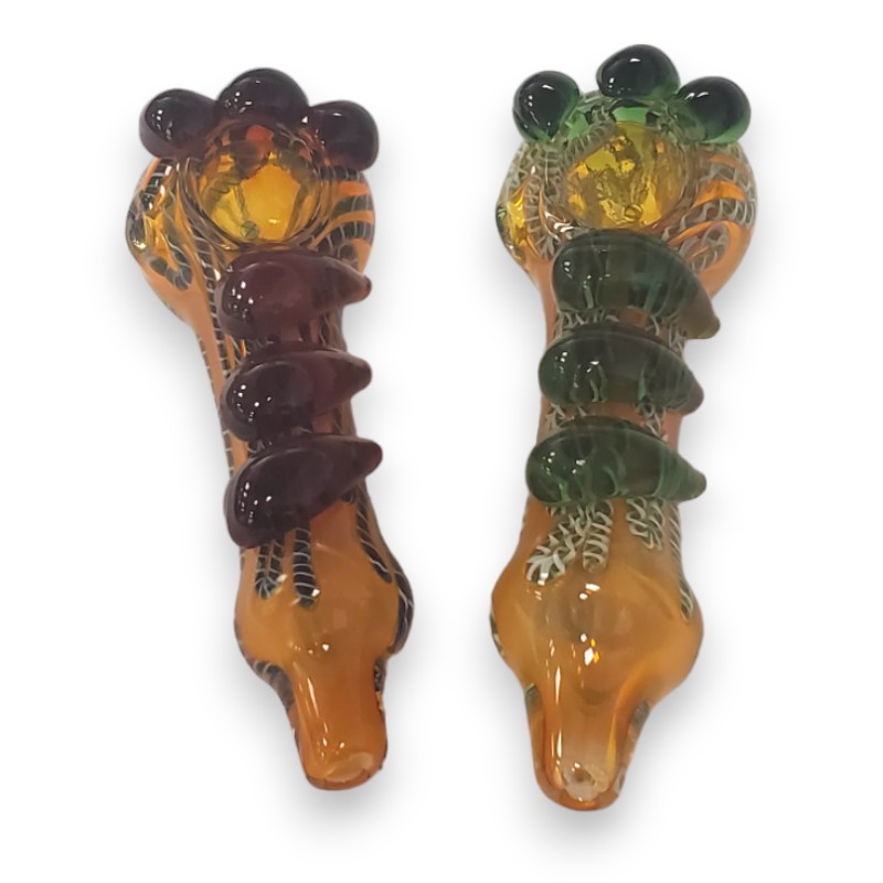 4.75" Fumed Latticino Glass Hand Pipes w/Narrow Bit & Globs (2pcs/pack)
