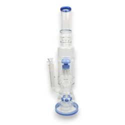 19.5" Double Chamber UFO to Tree Perc Contoured Glass Water Pipe w/Ribbing & Color Accent