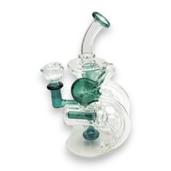 9.5" Showerhead Perc to Dual Inline Disc Recycler Glass Water Pipe w/Bent Mouthpiece & Color Accents