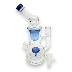 10" Puck Perc to Cup Recycler Glass Water Pipe w/Scientific Neck & Color Accents