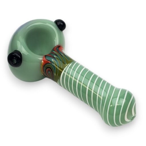 4.75" Wigwag Band/Waterdrop Face Twisted Line Opaque Spoon Glass Hand Pipes w/Bump & Raised Carb