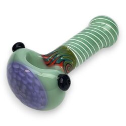 4.75" Wigwag Band/Waterdrop Face Twisted Line Opaque Spoon Glass Hand Pipes w/Bump & Raised Carb