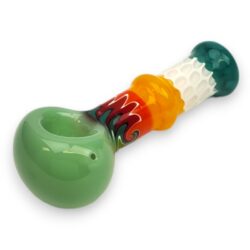 4.75" Wigwag Band Multicolored Spoon Glass Hand Pipes w/Waterdrop Snub Bit