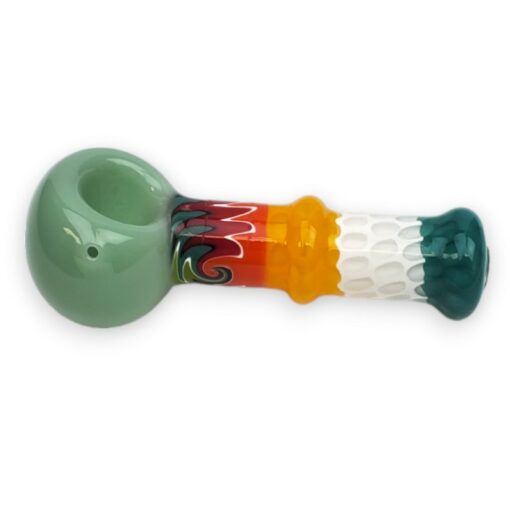 4.75" Wigwag Band Multicolored Spoon Glass Hand Pipes w/Waterdrop Snub Bit