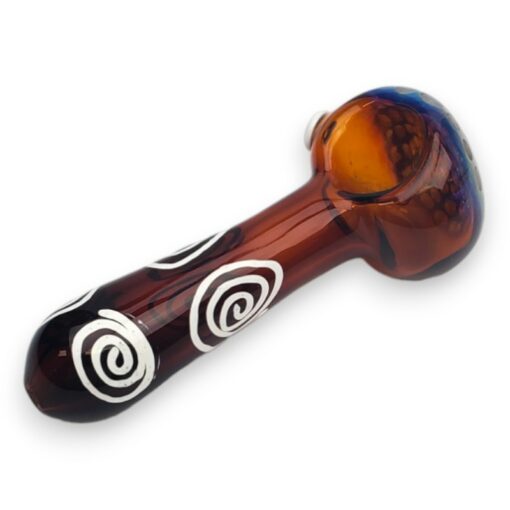 4.75" Stem Spirals Waterdrop Face Translucent Glass Spoon Hand Pipes w/Raised Carb