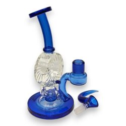 9" Notched Disc Recycler Glass Water Pipe w/Art Claw Bowl