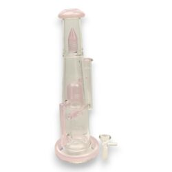 13" Pink Inline to Double Slit-Dome Perc Glass Water Pipe w/Pushed Mouthpiece