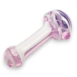 4.5" Hand Pipe Pink Color Tube Glass Hand Pipes w/White Stripe