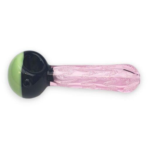 4.5" Pink Twisting Latticino Spoon Glass Hand Pipes w/Opaque Two-Tone Bowl