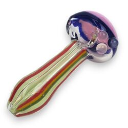 4.5" Color and Rasta Lines Double Glass Hand Pipes w/3 Bumps (2pcs/pack)