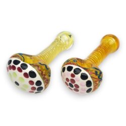 4.5" Spiral Stem Dotted Art Head Silver Fumed Glass Hand Pipes