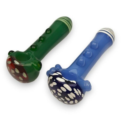 4.75" Spotted Face Line-Wrapped Bit Bumpy Opaque Glass Hand Pipes w/Large Carb (2pcs/pack)