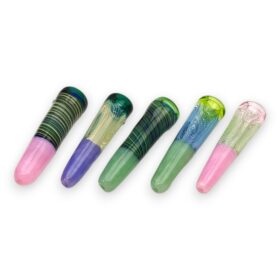 3.5" Wavy Lines Join to Colored Bowl Conical Glass Chillums w/Feet (5pcs/pack)